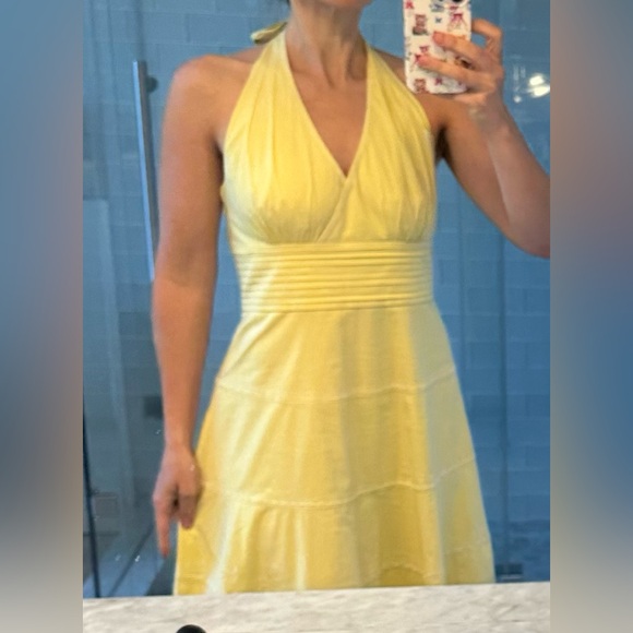 BCBGMaxAzria pastel yellow cotton halter A-line dress - Picture 4 of 7